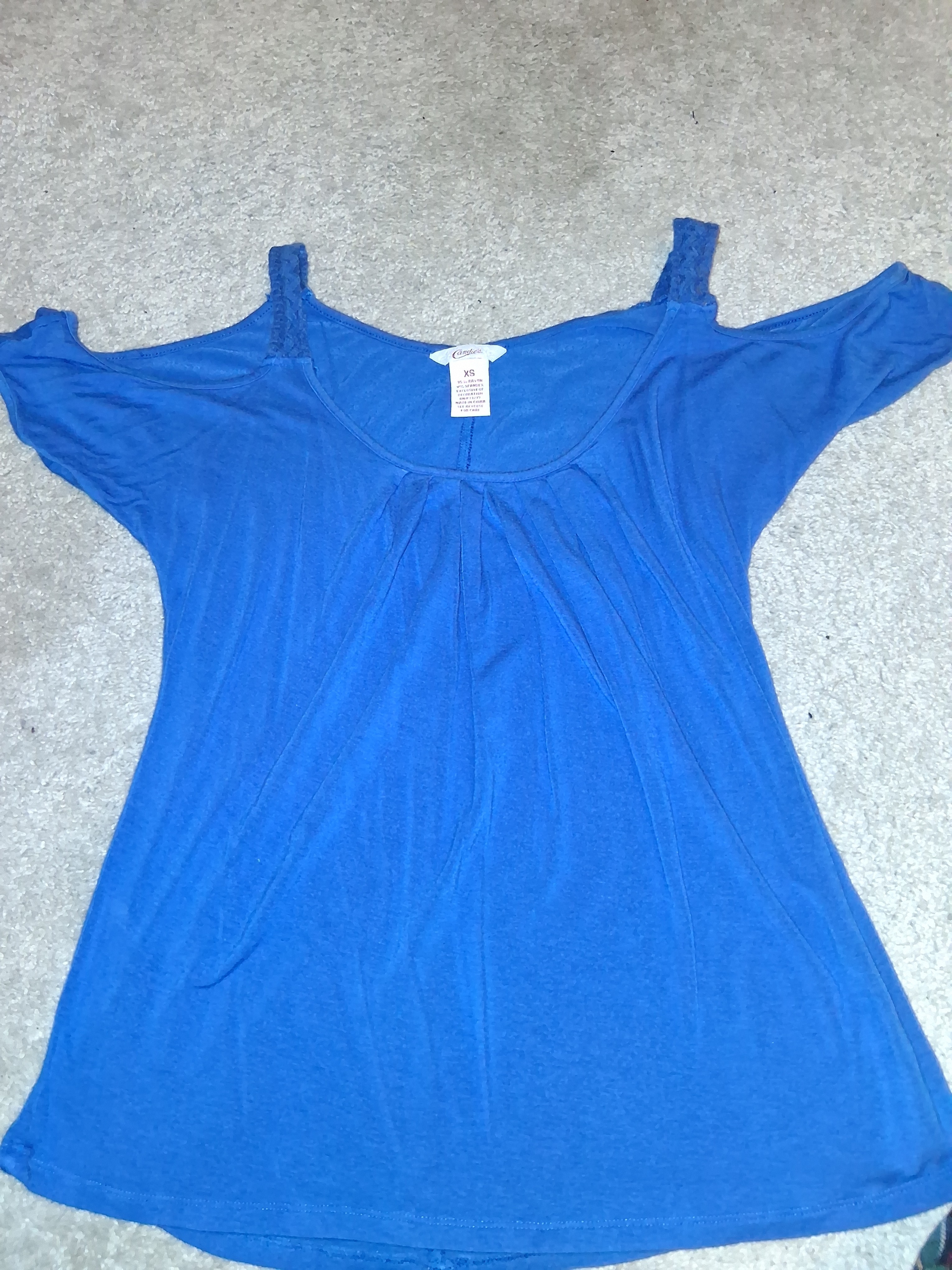 Candie's Royal Blue Cold-Shoulder Pleated Scoop Neck Top